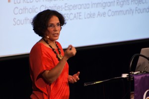 Fuller Seminary faculty member Lisseth Rojas-Flores lectures in a classroom