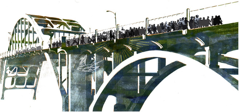 Illustration of Selma's Edmund Pettus Bridge by Denise Louise Klitsie for FULLER magazine