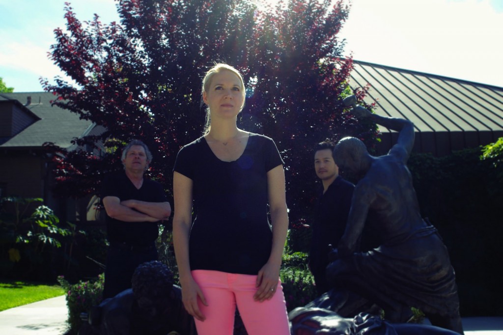 Fuller Seminary members pose in front of the Prayer Garden in Pasadena