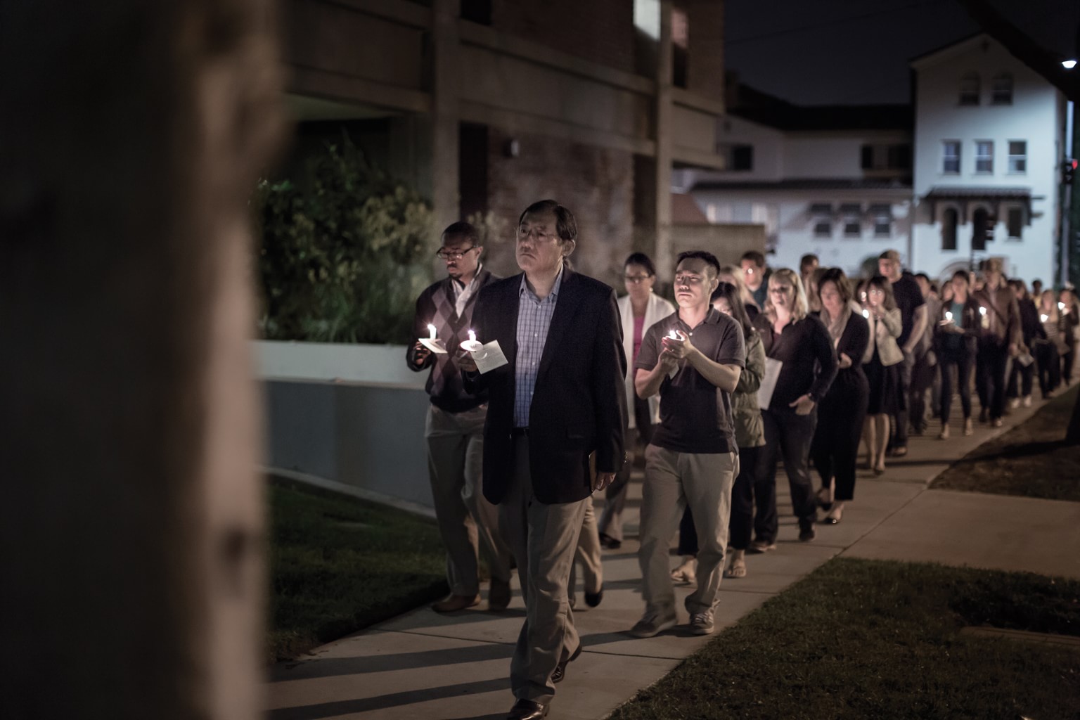 The Fuller Seminary community in Pasadena gathers for a prayer vigil