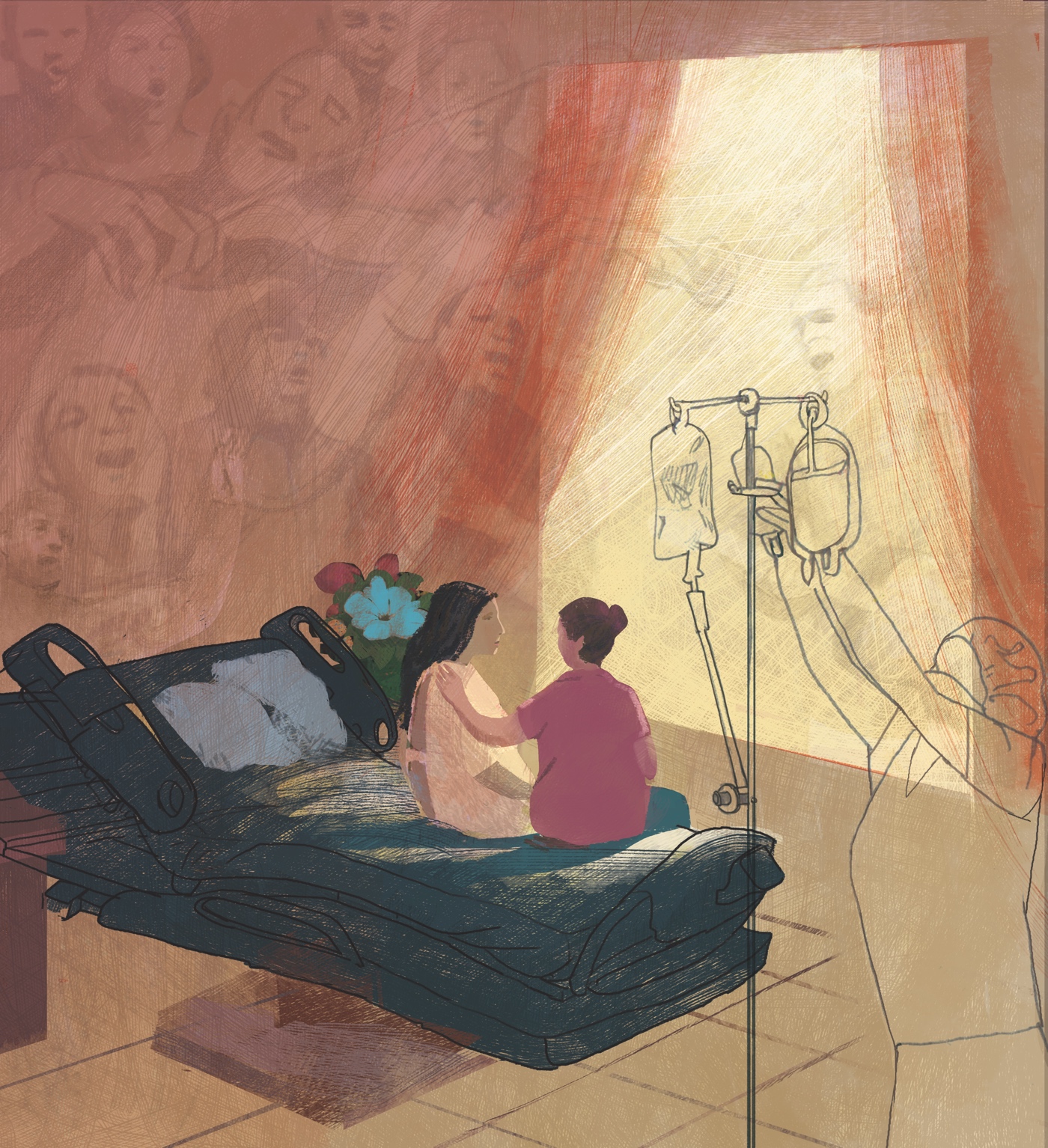 Hospital Room Illustration by Denise Klitsie