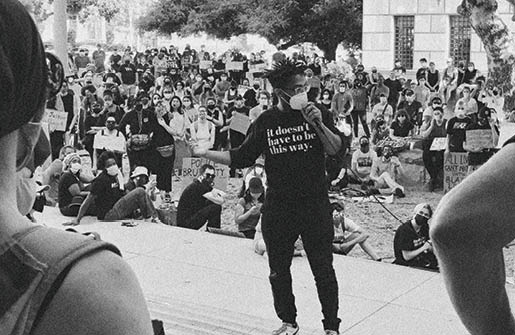 Andre Henry speaking at a rally