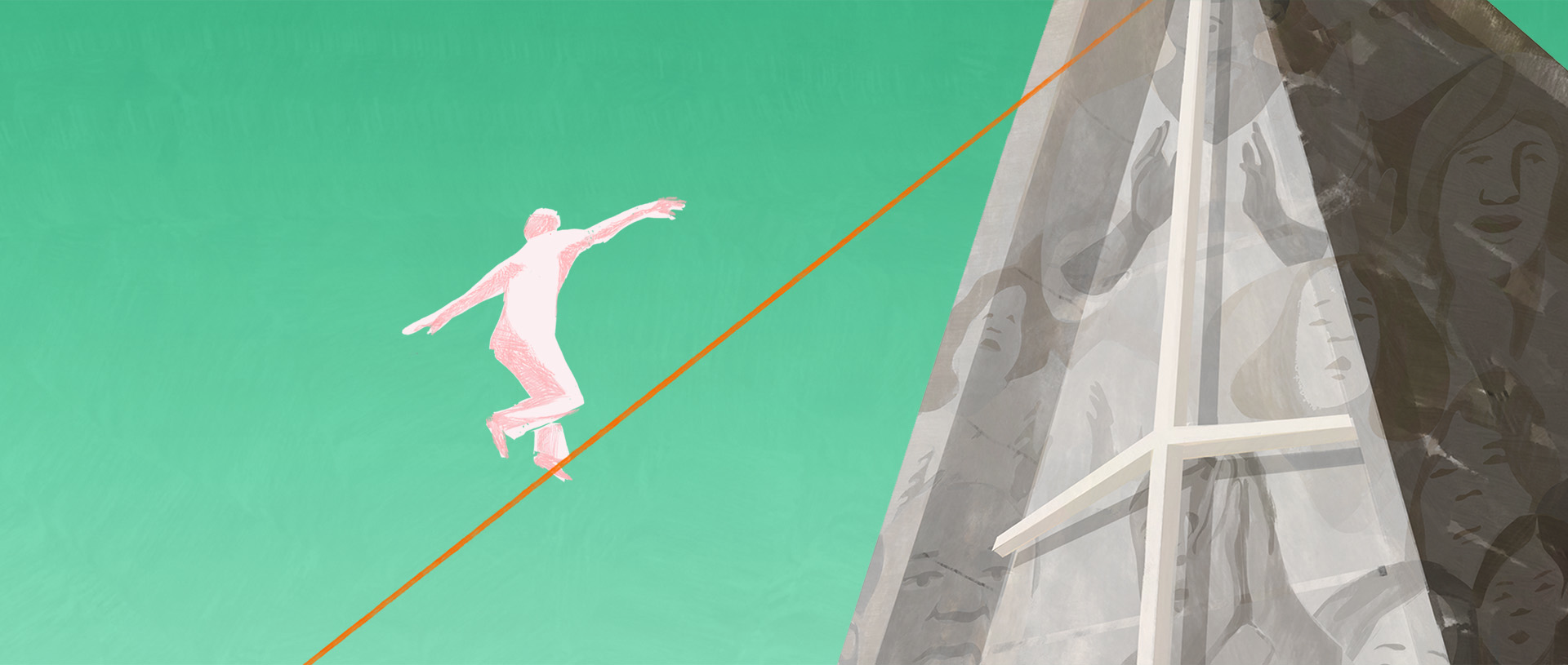 tightrope walking illustration banner