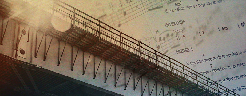 bridge and musical notation banner