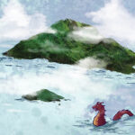 illustration of dragon at sea